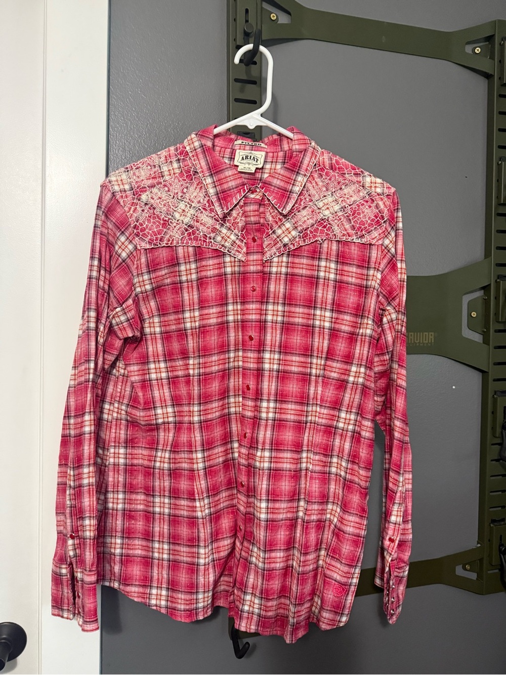 Ariat Pink Plaid Lace Yoke Button-Down Shirt